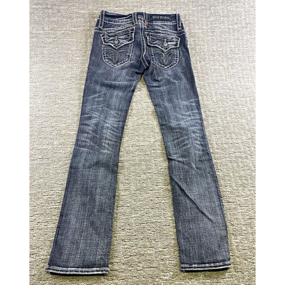 women’s Rock Revival size 29 christine straight fit dark wash gray stretch jean